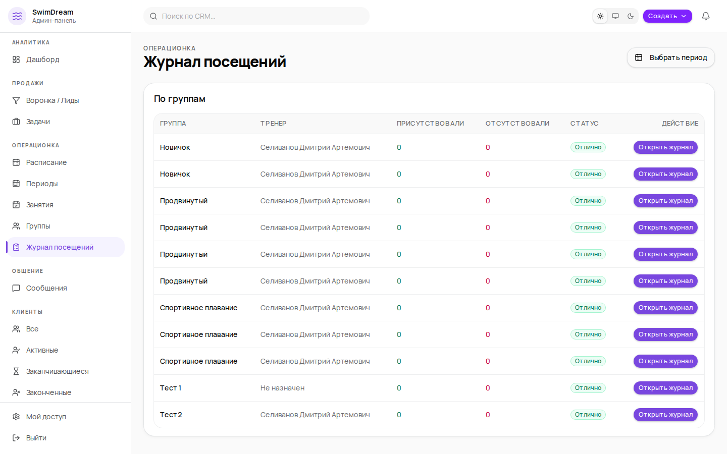 Журнал посещений в SIVVI